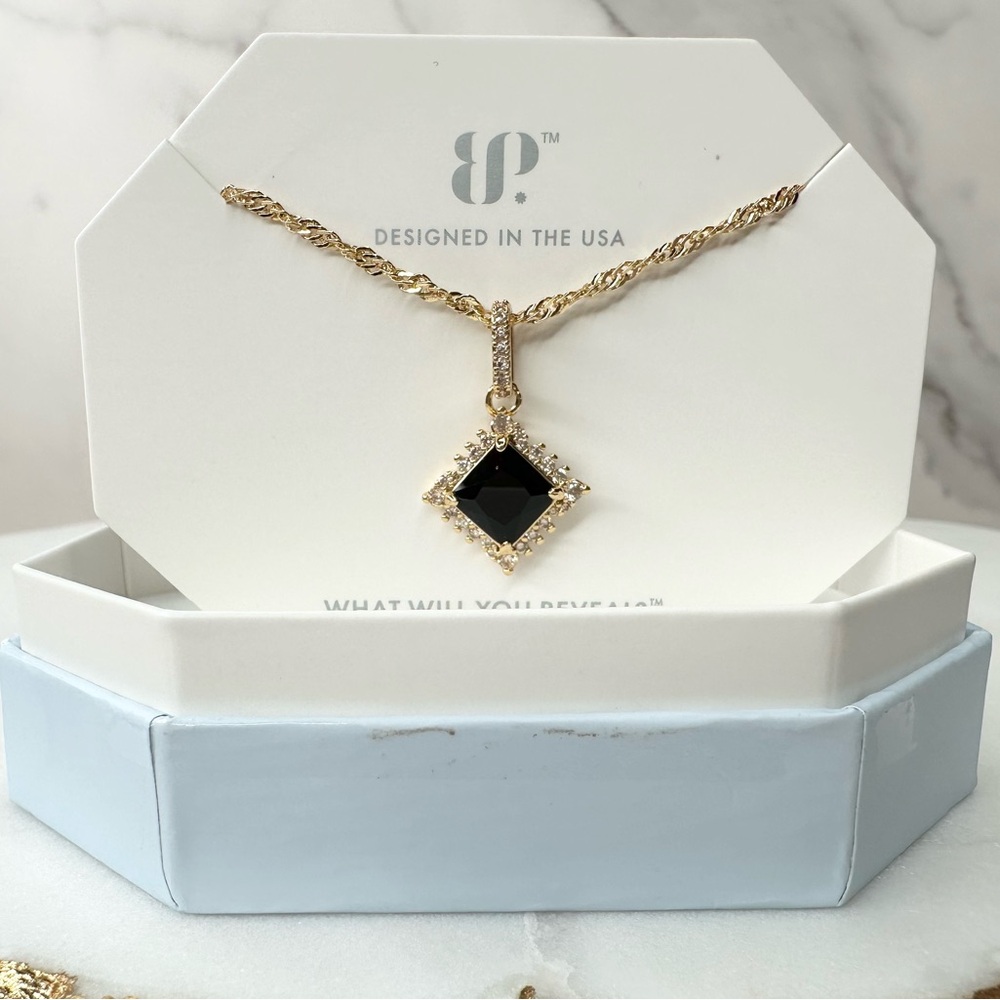 Bomb Party Bella Nova Black Onyx Cubic Zirconia Necklace Gold  NK88377 NWT